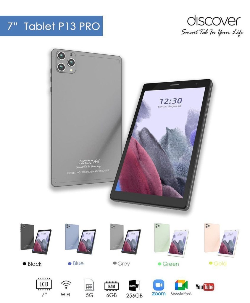 Discover Tablette Discover. P13 PRO 7Pouce WIFI 5G 6GB de RAM 256GB- Gris