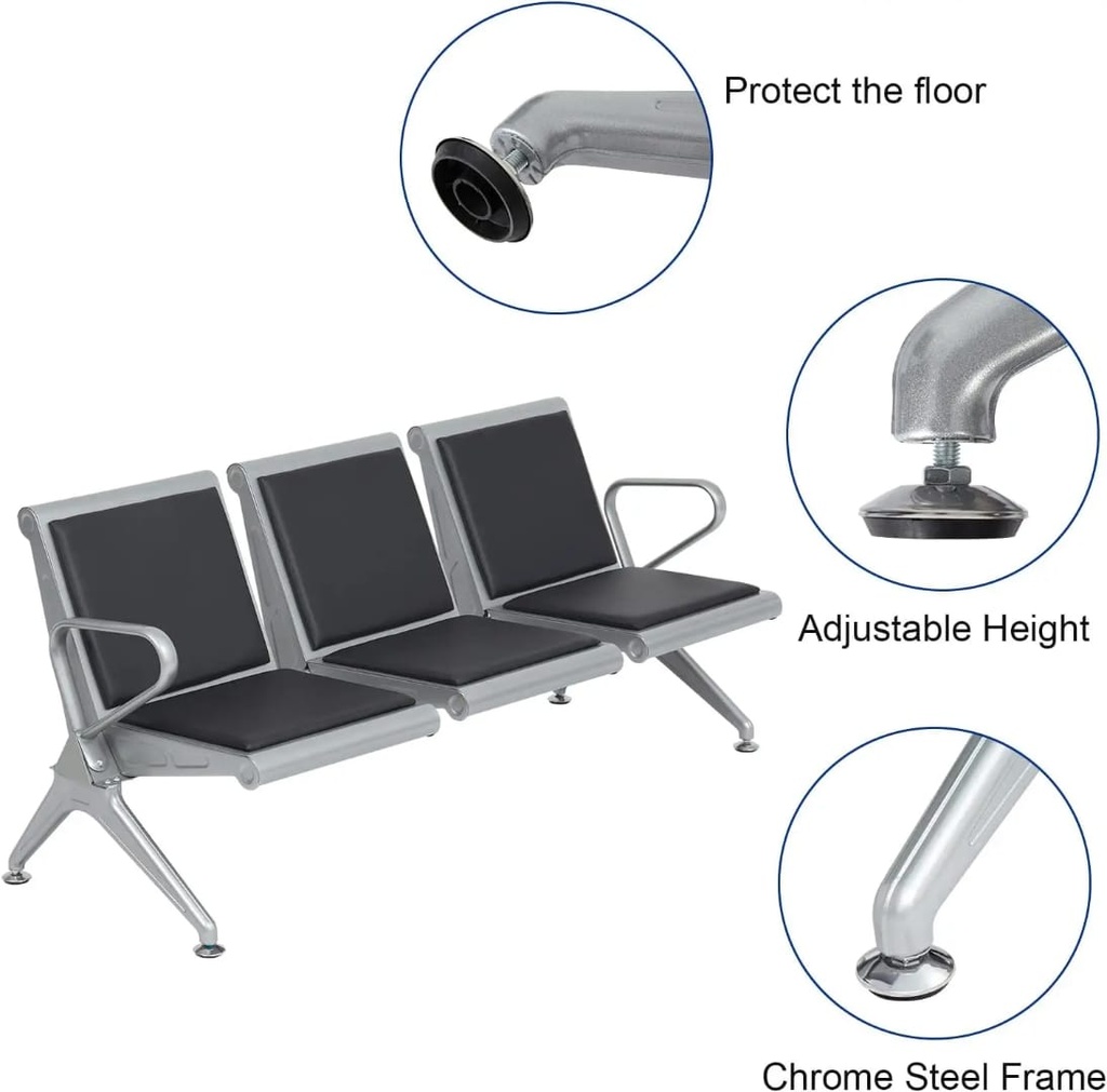Chaise d'attente d'hôpital en acier inoxydable