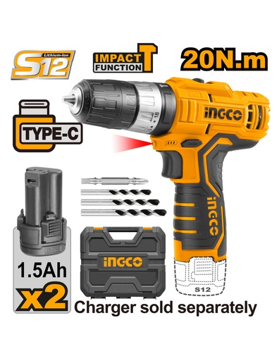 INGCO Perceuse sans fil Lithium-ion - 12V - CIDLI12328