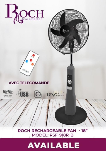 Ventilateur Rechargeable Roch 18″ – RSF-918R-B