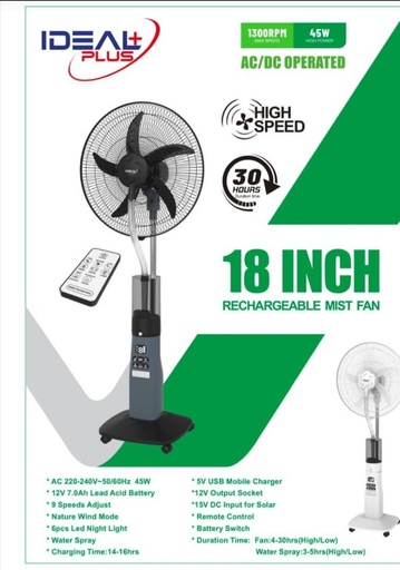 Ventilateur à eau Rechargeable brumisateur sur pied Ideal Plus