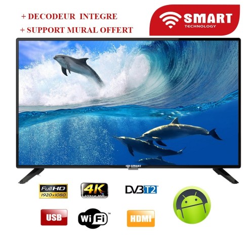 Téléviseur Smart Technology Modèl STT-4398K Android Wifi Bluetooth 43" Pouce Avec Régulateur De Tension & Décodeur Intégrée